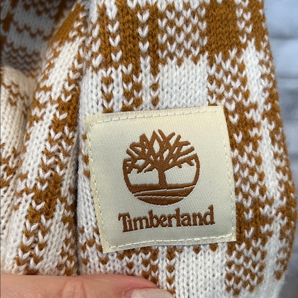 Timberland plaid Knit Scarf in Cream and Tan 60 inch long - Picture 3 of 7